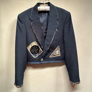 VTG Cheryl Fudge Corporate Apparel by Rodes Patchwork Crop Blazer Medium Black